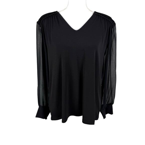 Calvin Klein Women Black Blouse Top Sheer Sleeves Size XL Minimalist Capsule - Picture 1 of 8